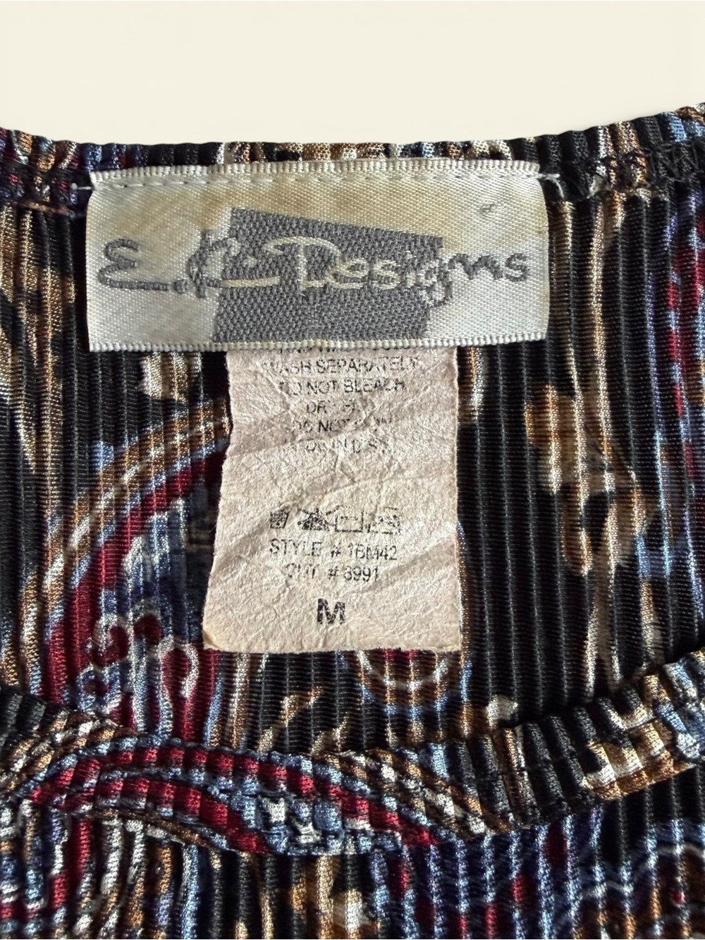 Vintage E.R. Designs Paisley Plisse Pleated Tank Top Women's Medium Y2K Black - Picture 6 of 7